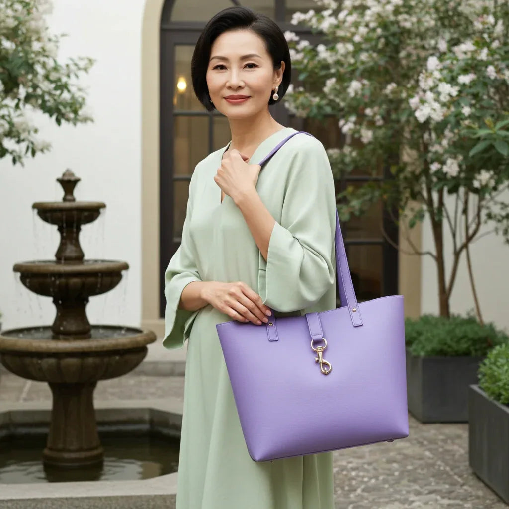 Pebbled Genuine Leather Tote Bag for Women – 16″ Laptop Work Tote