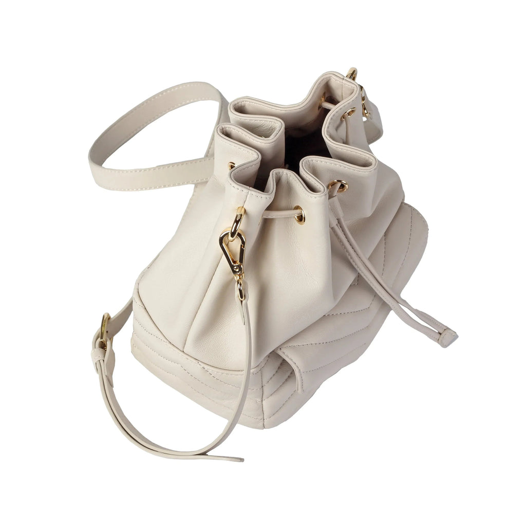 Premium New Zealand Lambskin Leather Drawstring Bucket Bag for Women