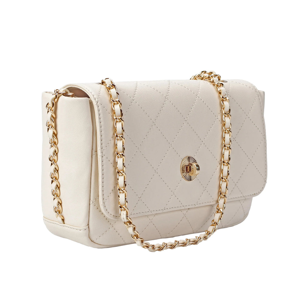 Ivory Quilted Leather Flap Crossbody Bag