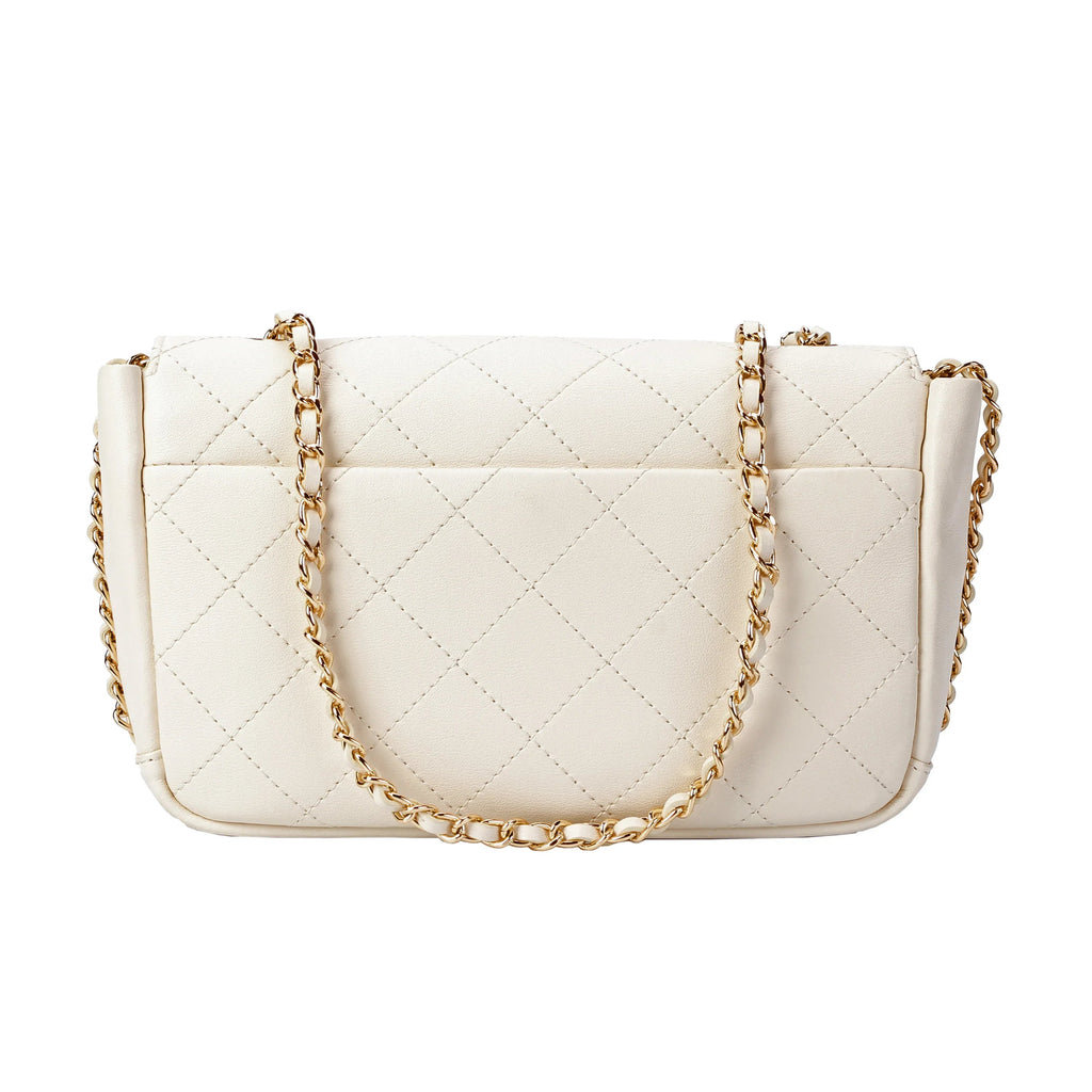 Ivory Quilted Leather Flap Crossbody Bag