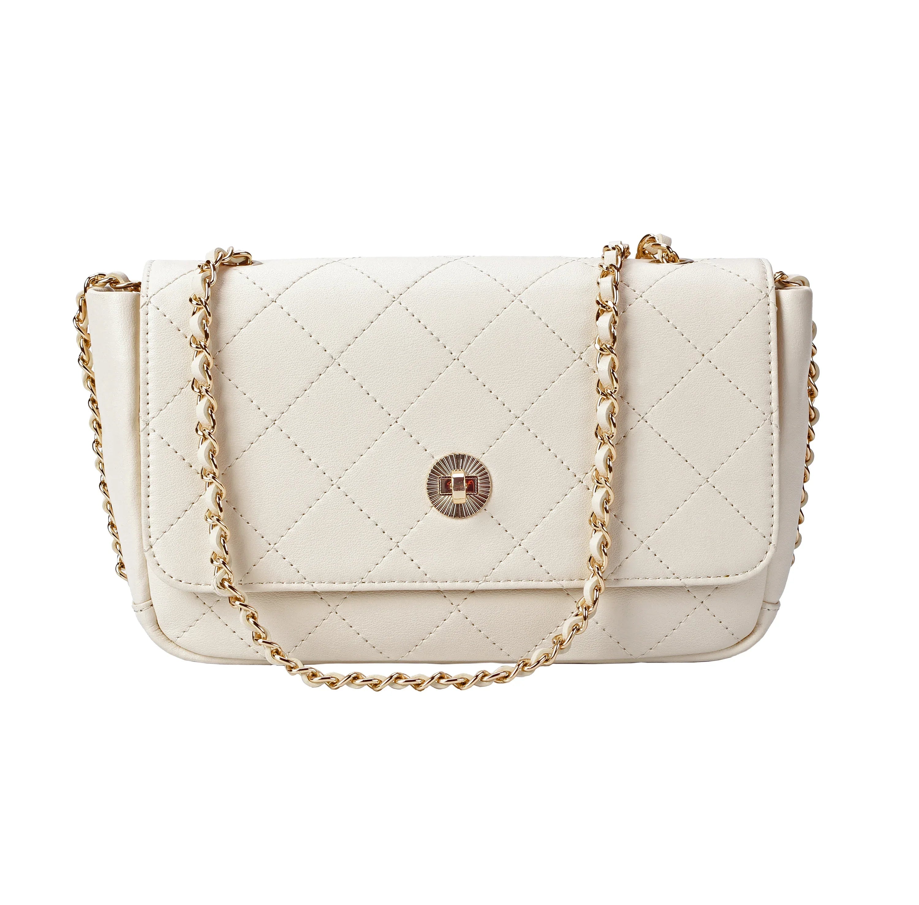 Ivory Quilted Leather Flap Crossbody Bag