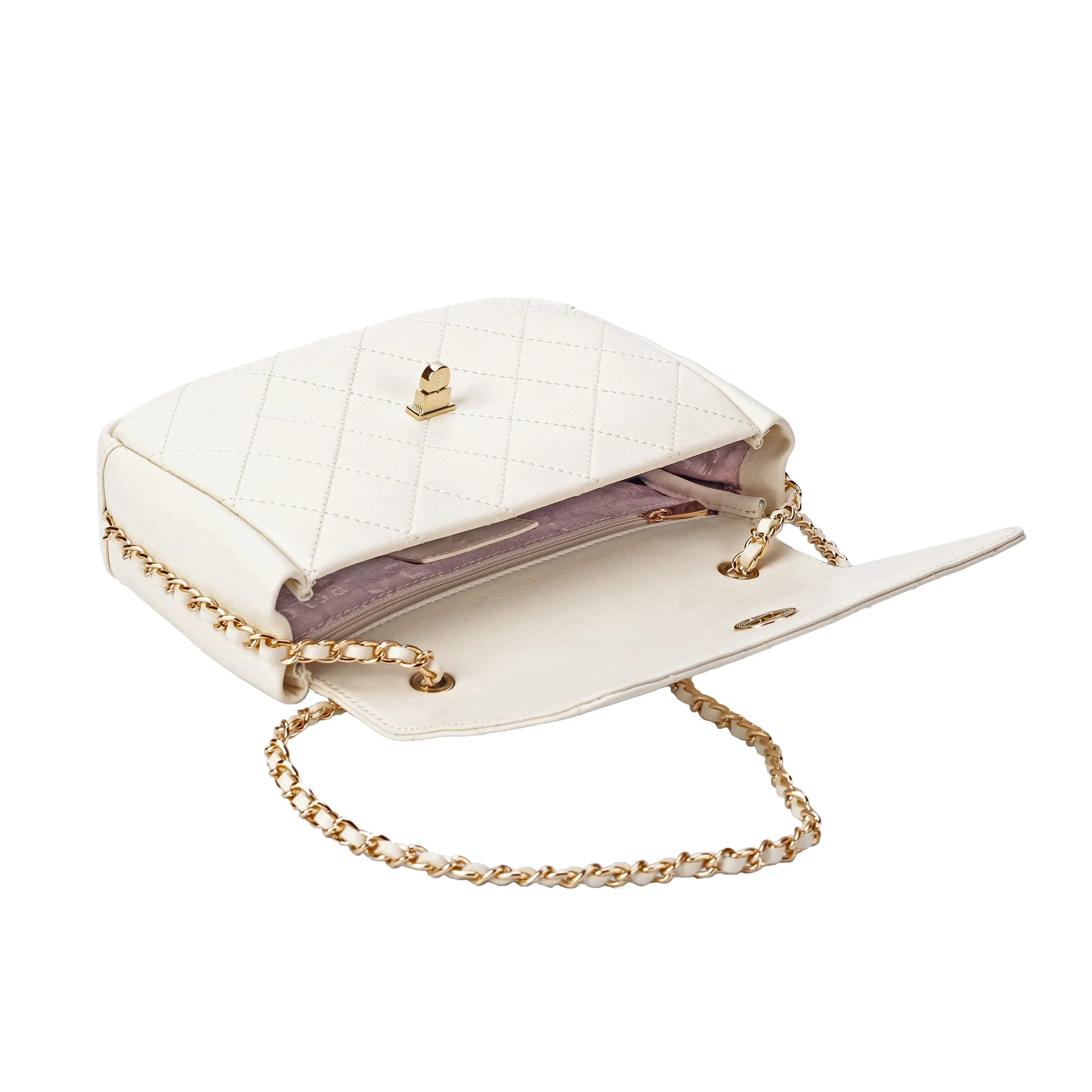 Ivory Quilted Leather Flap Crossbody Bag