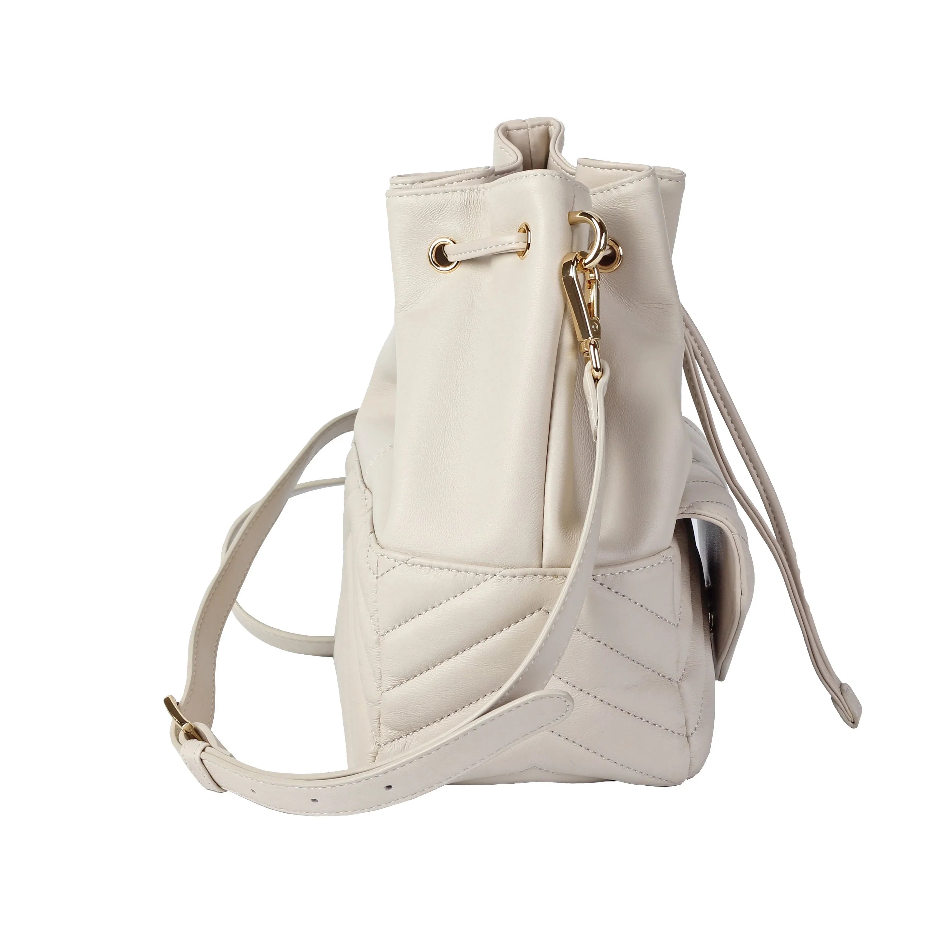 Premium New Zealand Lambskin Leather Drawstring Bucket Bag for Women