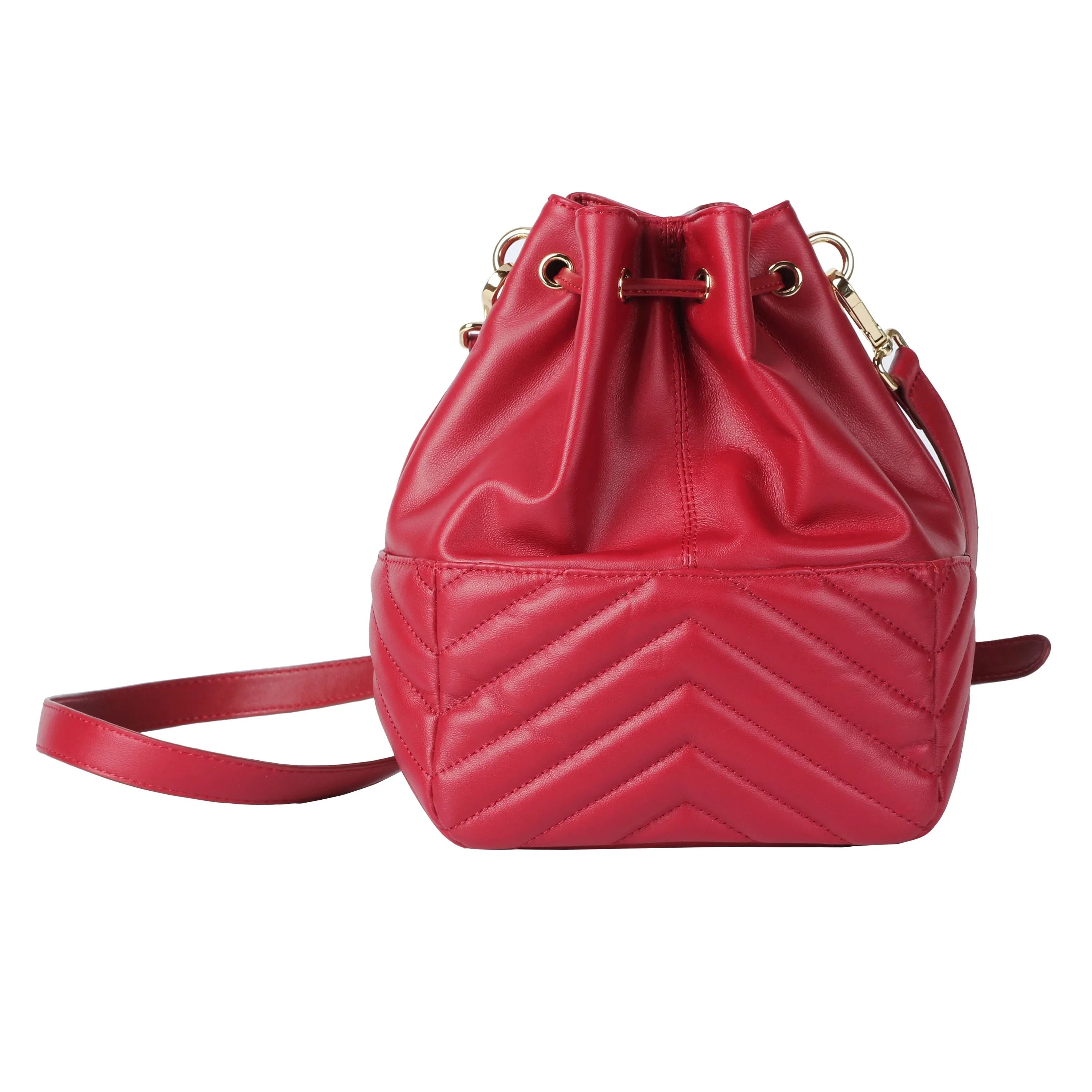 Premium New Zealand Lambskin Leather Drawstring Bucket Bag for Women